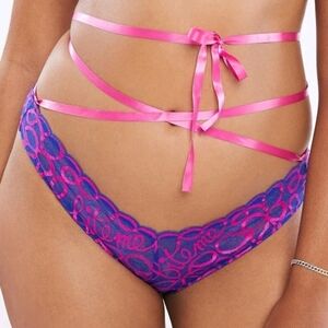 Savage X Fenty Ribbon Writing Lace Brazilian With Removable Tie Sz2X NWT